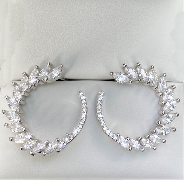 Sterling Silver Loop Earrings - Simulated Diamond 2cm